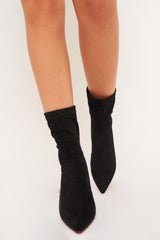 Black Faux Suede Diamante Heel Sock Boot - Graylin-Boots