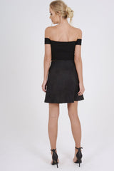 Black Faux Suede Embroidered Button Up Mini Skirt - Marlia-Skirts