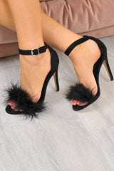 Black Faux Suede Fluffy PU High Heels - Heaven-Heels