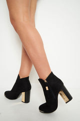 Black Faux Suede Gold Detail Heeled Boots - Kruze-Boots