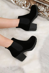 Black Faux Suede Heeled Ankle Boots - Athina-Boots