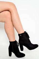 Black Faux Suede Lace Up Ankle Boots - Ryannah-Boots
