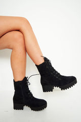 Black Faux Suede Lace Up Army Boots - Shadyn-Boots