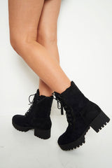 Black Faux Suede Lace Up Army Boots - Shadyn-Boots