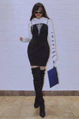 Black Faux Suede Lace Up Mini Dress - Ineza-Dresses