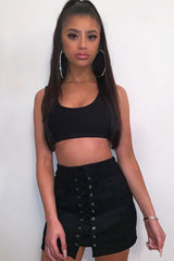 Black Faux Suede Lace Up Mini Skirt - Evelise-Skirts