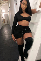 Black Faux Suede Lace Up Mini Skirt - Evelise-Skirts