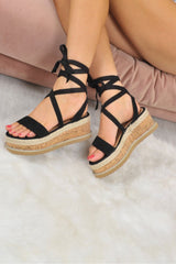Black Faux Suede Lace Up Platform Wedges - Camara-Wedges