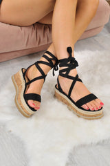 Black Faux Suede Lace Up Platform Wedges - Camara-Wedges