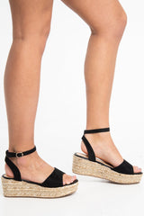 Black Faux Suede Metallic Insert Wedges - Marykate-Wedges