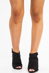 Black Faux Suede Open Toe Block Heels - Madeline-Heels