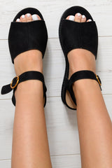 Black Faux Suede Peep Toe Flatforms - Bernetta-Wedges