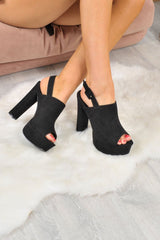 Black Faux Suede Peep Toe Platform Heels - Abbi-Heels