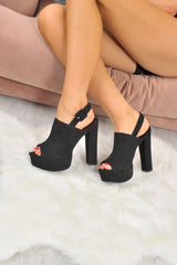 Black Faux Suede Peep Toe Platform Heels - Abbi-Heels