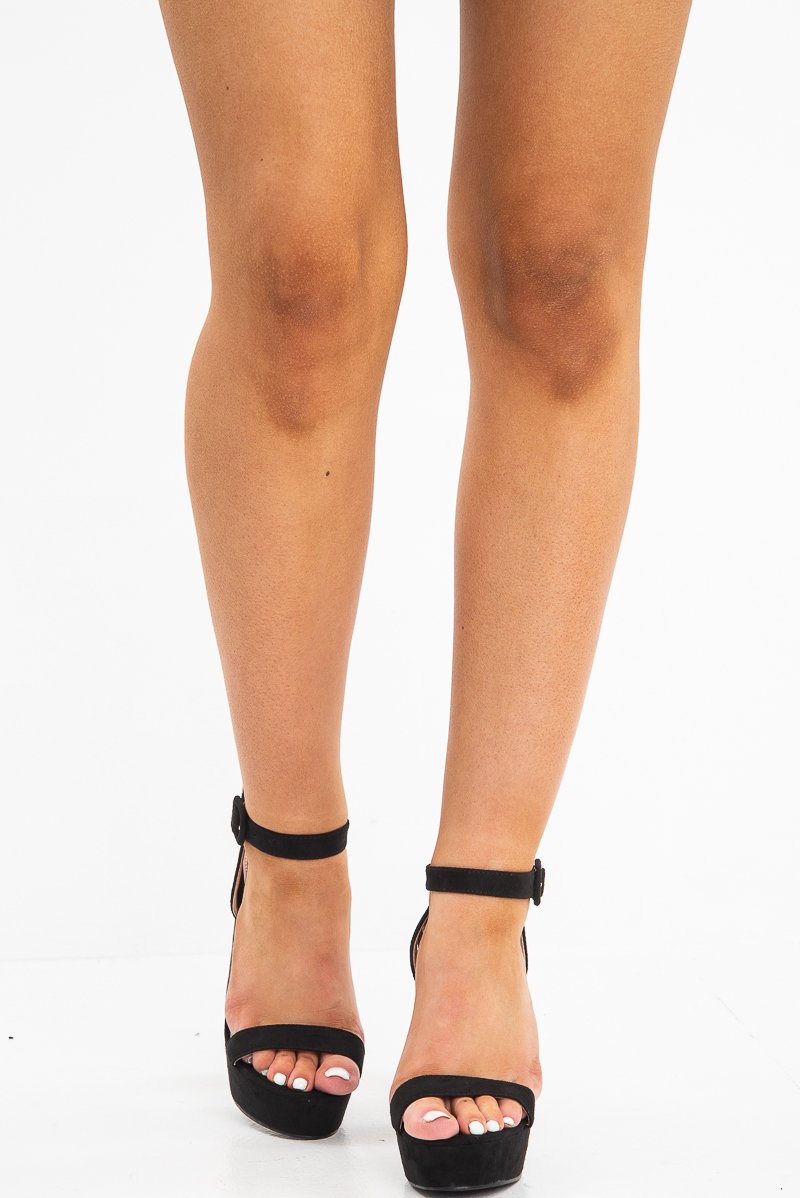 Black Faux Suede Platform Heels - Deana-Heels