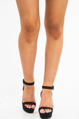 Black Faux Suede Platform Heels - Deana-Heels