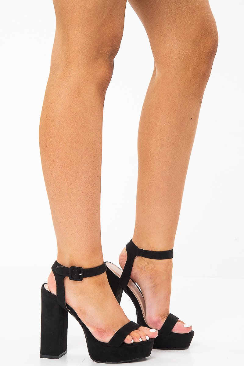 Black Faux Suede Platform Heels - Deana-Heels