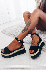 Black Faux Suede Platform Wedges - Kareli-Wedges