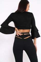 Black Faux Suede Plunge Front Crop Top - Quorra-Crop Tops
