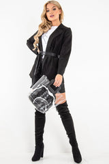 Black Faux Suede Polka Dot Detail Blazer - Noelie-Blazers