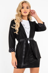 Black Faux Suede Polka Dot Detail Blazer - Noelie-Blazers