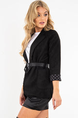 Black Faux Suede Polka Dot Detail Blazer - Noelie-Blazers