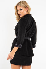 Black Faux Suede Polka Dot Detail Blazer - Noelie-Blazers