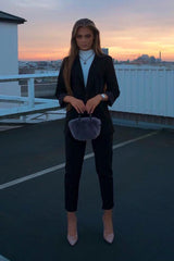 Black Faux Suede Polka Dot Detail Blazer - Noelie-Blazers