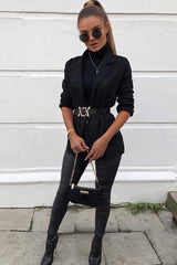 Black Faux Suede Polka Dot Detail Blazer - Noelie-Blazers