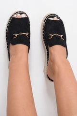 Black Faux Suede Rope Braid Mule Wedges - Saori-Wedges