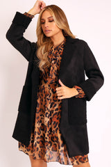 Black Faux Suede Shearling Coat - Izabella-Coats