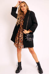Black Faux Suede Shearling Coat - Izabella-Coats