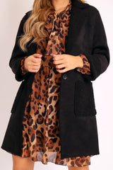 Black Faux Suede Shearling Coat - Izabella-Coats