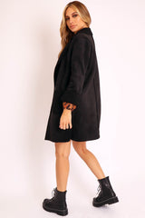 Black Faux Suede Shearling Coat - Izabella-Coats
