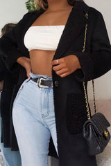 Black Faux Suede Shearling Coat - Izabella-Coats