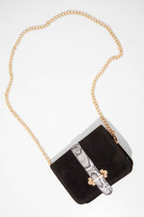 Black Faux Suede Snake Strap Bag - Eisa-Bags