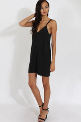 Black Faux Suede Strappy Back Slip Dress - Sylvie-Dresses