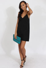 Black Faux Suede Strappy Back Slip Dress - Sylvie-Dresses