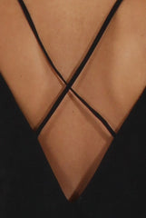 Black Faux Suede Strappy Back Slip Dress - Sylvie-Dresses