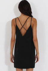Black Faux Suede Strappy Back Slip Dress - Sylvie-Dresses
