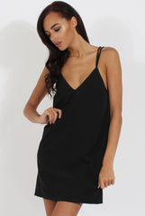 Black Faux Suede Strappy Back Slip Dress - Sylvie-Dresses