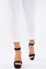 Black Faux Suede Strappy Block Heels - Jaydin-Shoes