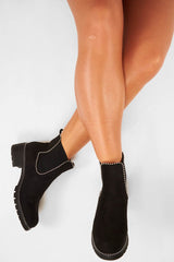 Black Faux Suede Stud Trim Chelsea Boots - Spencer-Boots