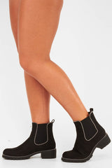 Black Faux Suede Stud Trim Chelsea Boots - Spencer-Boots