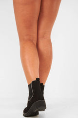 Black Faux Suede Stud Trim Chelsea Boots - Spencer-Boots