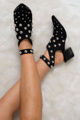 Black Faux Suede Studded Ankle Boots - Genie-Boots
