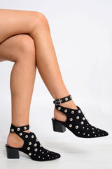 Black Faux Suede Studded Ankle Boots - Genie-Boots