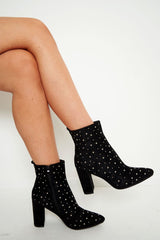 Black Faux Suede Studded Ankle Boots - Laelynn-Boots
