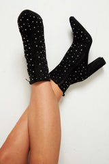 Black Faux Suede Studded Ankle Boots - Laelynn-Boots