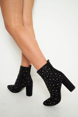 Black Faux Suede Studded Ankle Boots - Laelynn-Boots